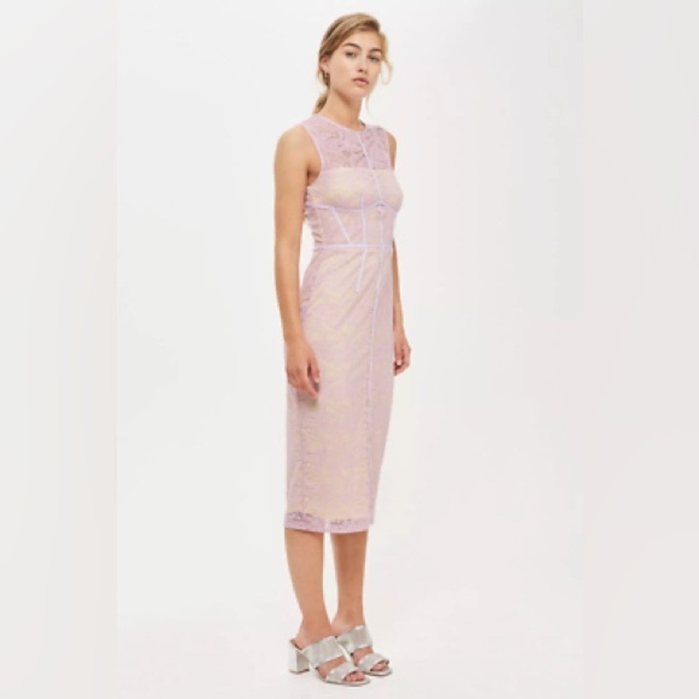 Topshop Pastel Lilac Butter Yellow Lace Corset Midi Prom Dress 4 Romantic Spring